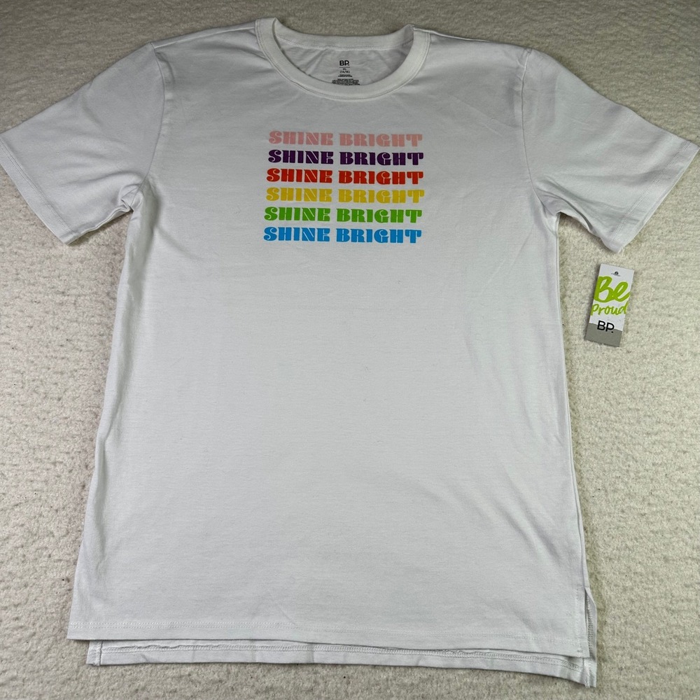 BP Girls XL 14 16 White "Shine‎ Bright" Rainbow Graphic T-Shirt 100% Cotton NWT